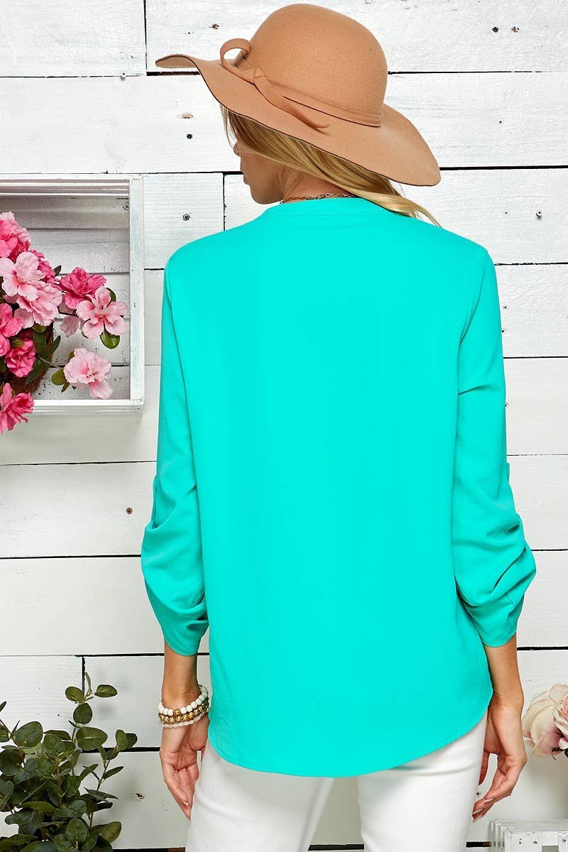 SP4732T-24926 - WOMEN SOLID WRAP CROSSOVER BLOUSE