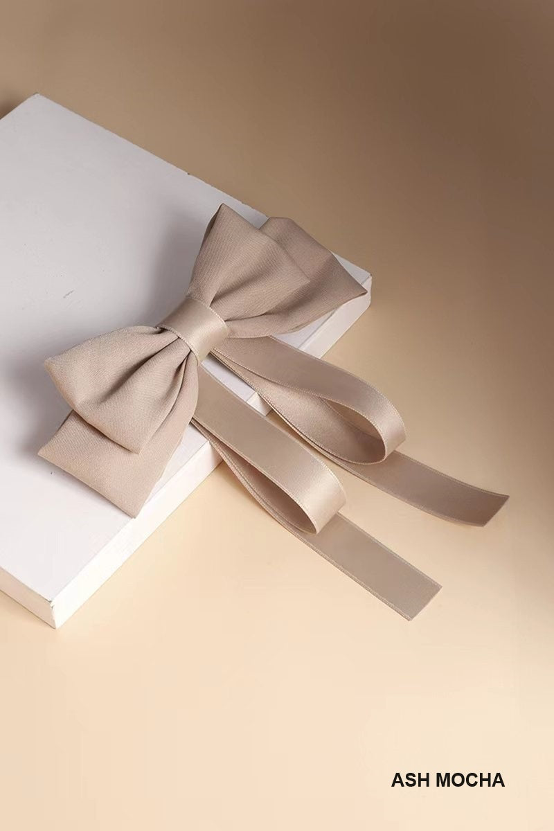 SILK SATIN DOUBLE LAYER BOWTIE RIBBON HAIR CLIPS BARRETTES
