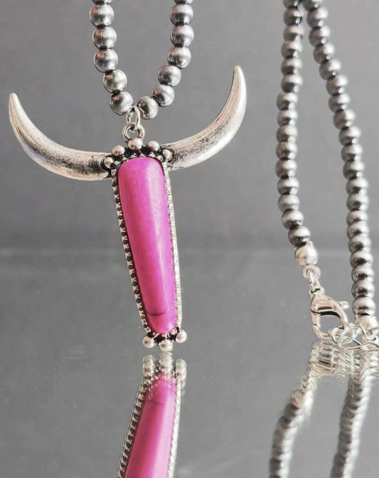 Vintage Western Style, Handmade Wire Drawing Bead Decor Multi-Color Synthetic Turquoise Bull's Head Pendant, Cowboy Style