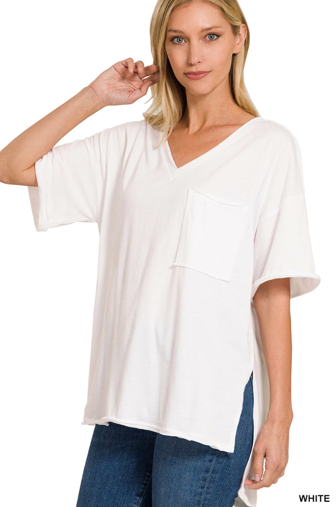 FRONT POCKET RAW EDGE BOYFRIEND TEE