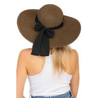 Mixed Grain Straw Satin Ribbon Wide Floppy Sun Hat-Brown/Black