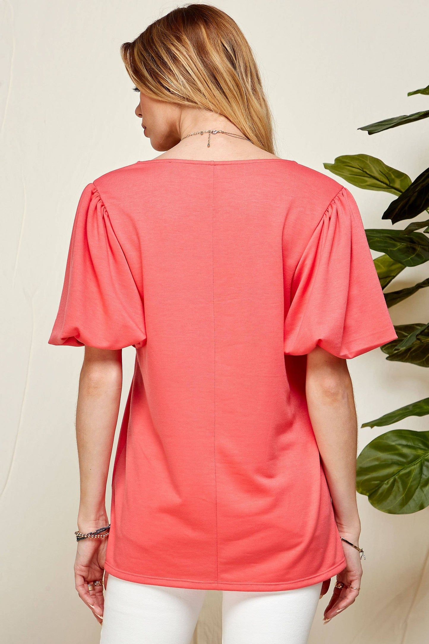 WOMEN PUFF SHORT SLEEVE SQUARE NECK TOP