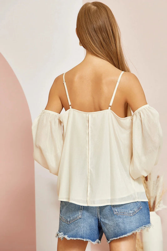Cold Shoulder Woven Top - CHAMPAGNE
