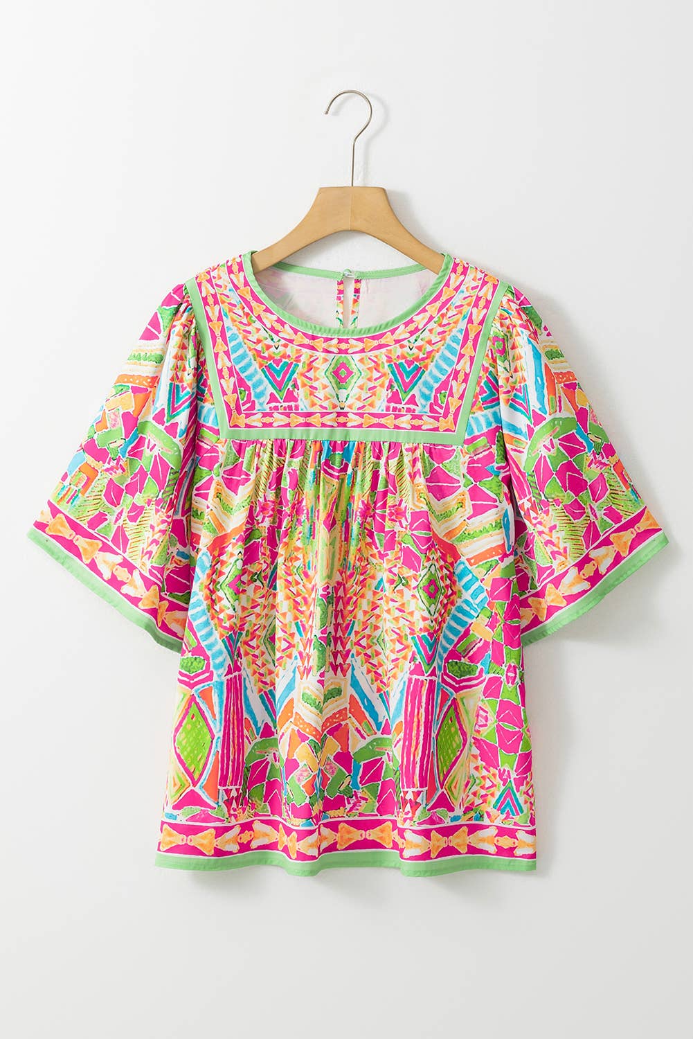 Women Fashion Geometric Print Loose Babydoll Blouse | S-XL