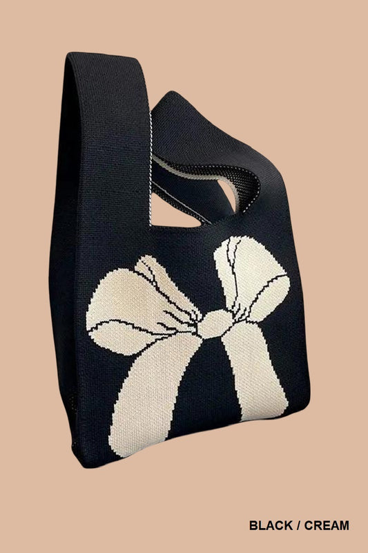 AESTHETIC BOW RIBBON KNITTED KNOT HANDBAG