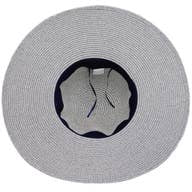 Mixed Grain Straw Satin Ribbon Wide Floppy Sun Hat-WHITE/NAVY BLUE