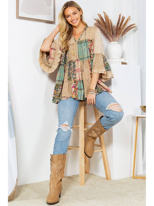 Artistic Fusion: Overdyed Jhabla Top with Rayon Embroidery