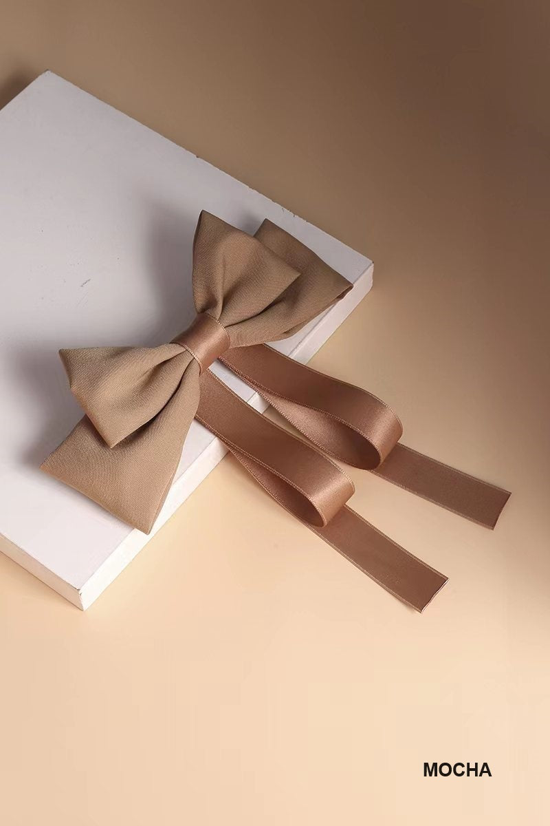 SILK SATIN DOUBLE LAYER BOWTIE RIBBON HAIR CLIPS BARRETTES