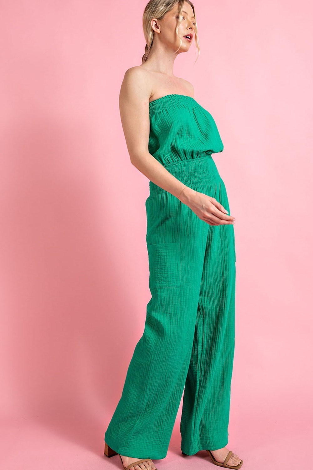 SOLID OPEN SHOULDER JUMPSUIT