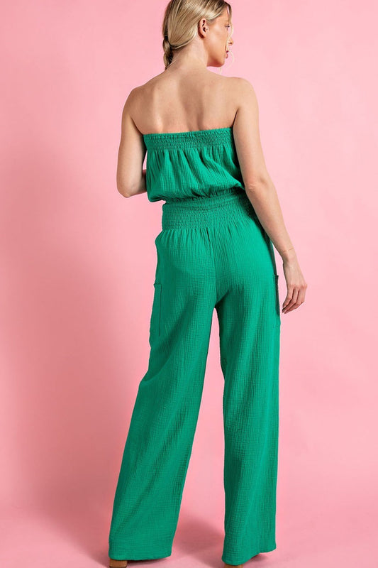SOLID OPEN SHOULDER JUMPSUIT
