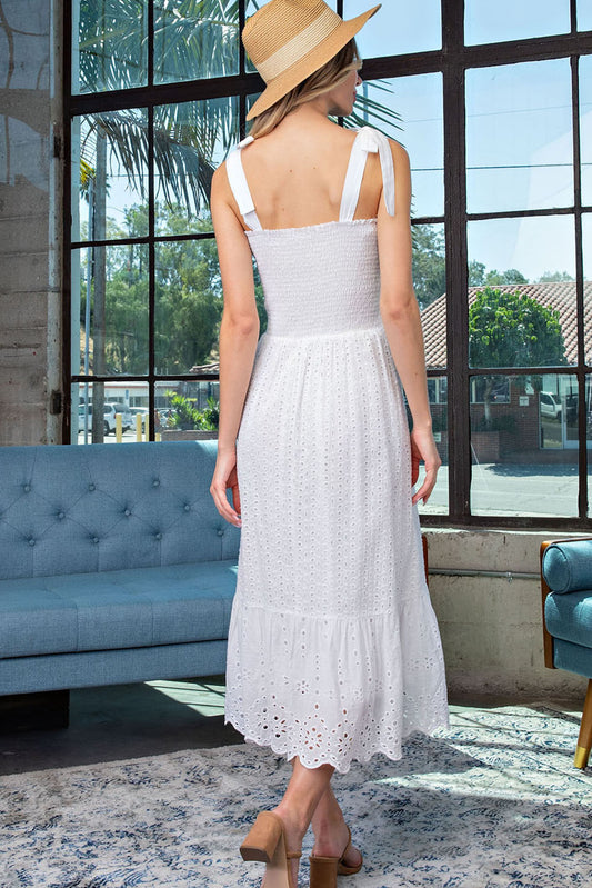 BOW TIE STRAPS EYELET DRESS