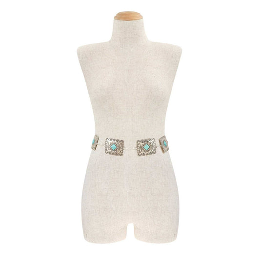 Metal Western Square Rhombus Charm Chain Belt