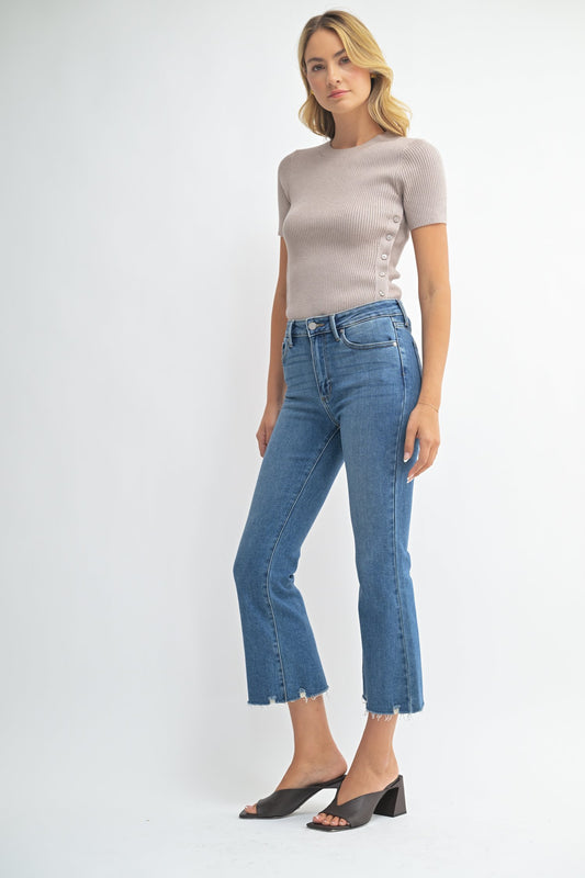 Piper Cropped Flare- Medium Denim