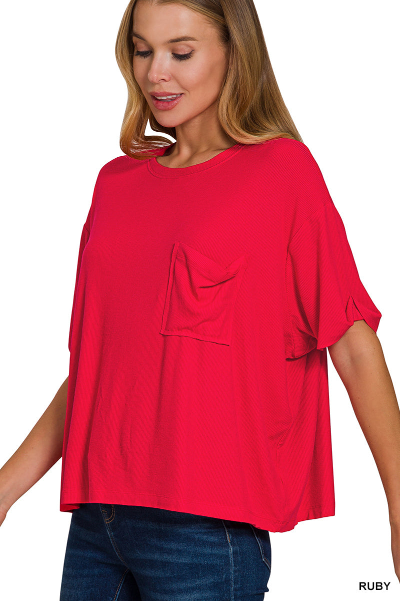 OVERSIZED RIBBED ROUND NECK SHORT SLEEVE TEE