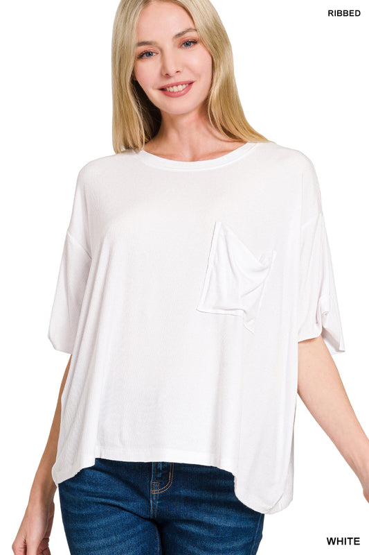 OVERSIZED RIBBED ROUND NECK SHORT SLEEVE TEE