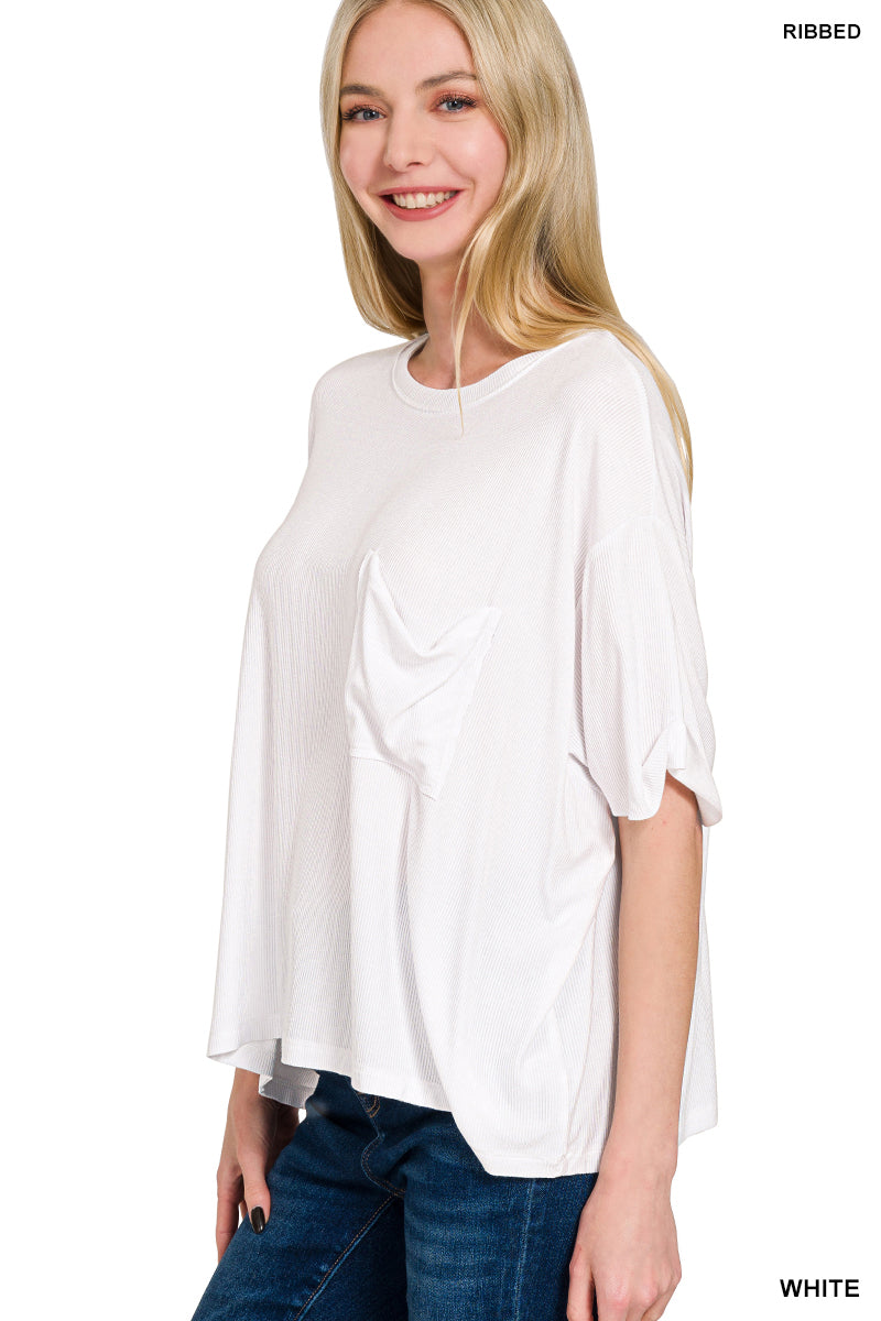 OVERSIZED RIBBED ROUND NECK SHORT SLEEVE TEE