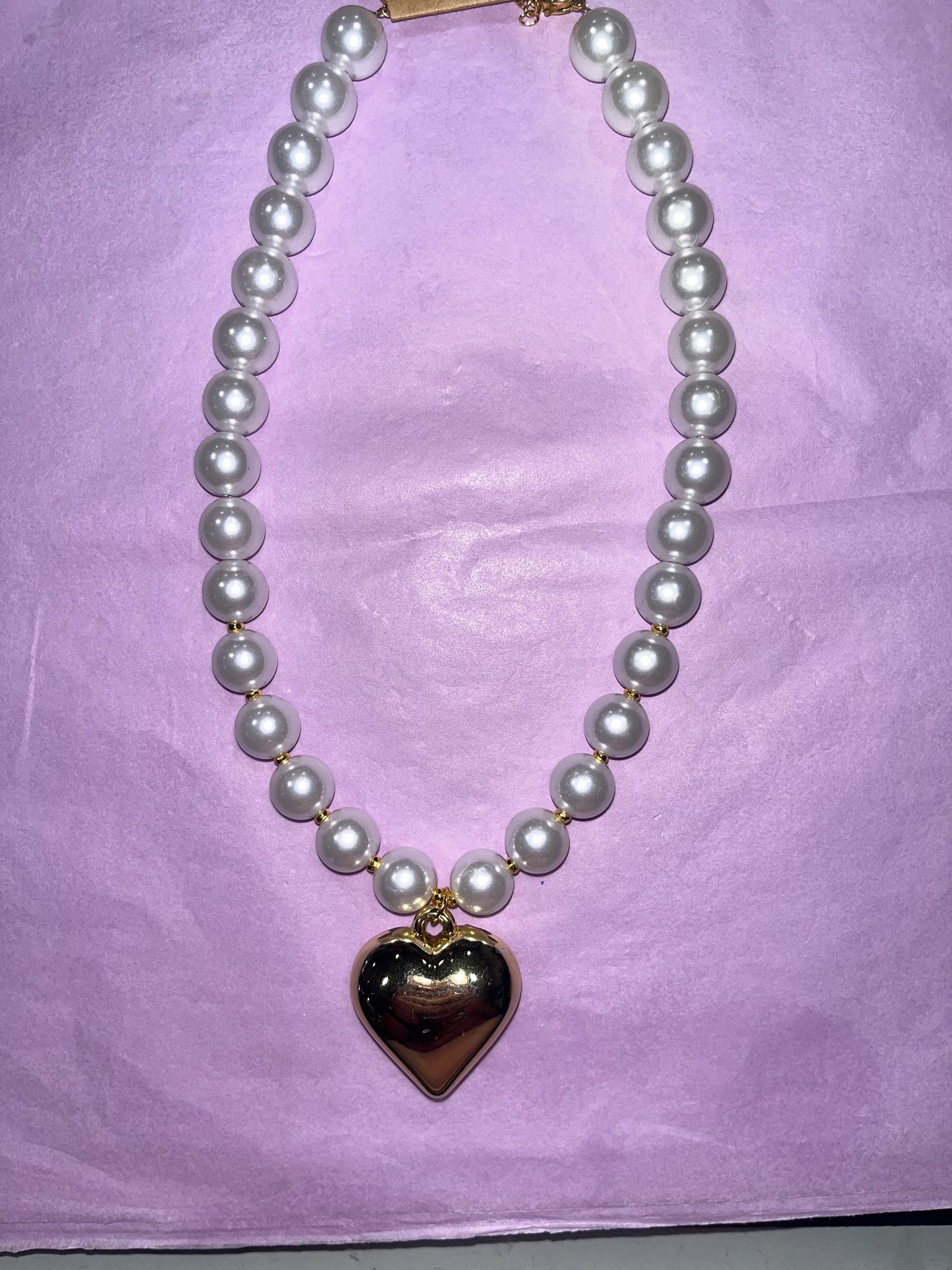 Big heart pendant pearl necklace