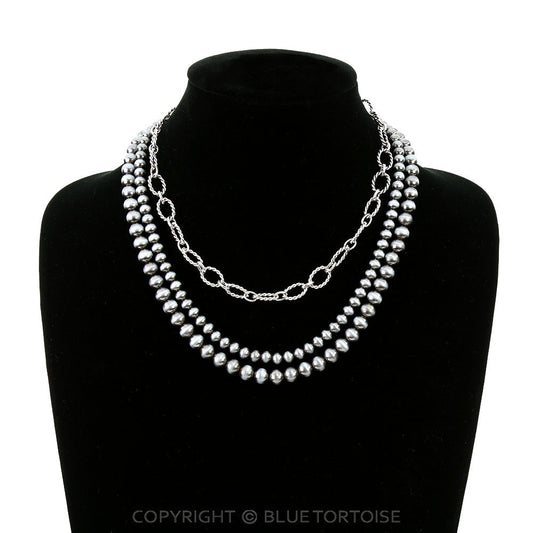 3Row Navajo Style Pearl & Chain Necklace