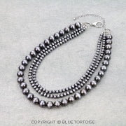 3 Layered Navajo Style Pearl Necklace