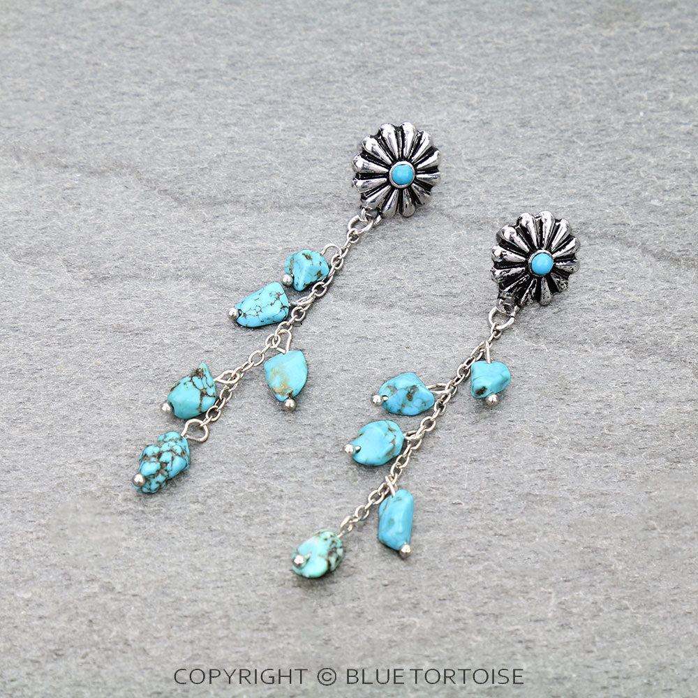 Western Flower Irregular Stone Drop Stud Earrings