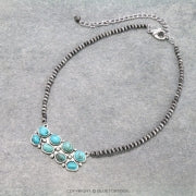 15" Long, Tiny 4mm Navajo Style Pearl, Natural Stone Pendant Necklace