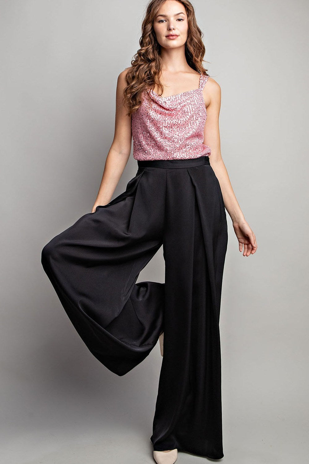PLEATED WIDE LEG PANTS - Small