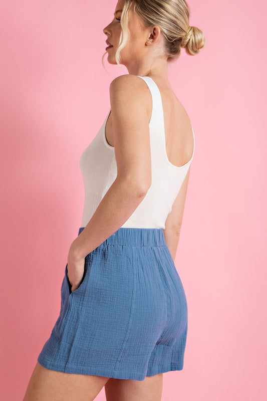 ELASTIC WAISTBAND POCKET SHORTS