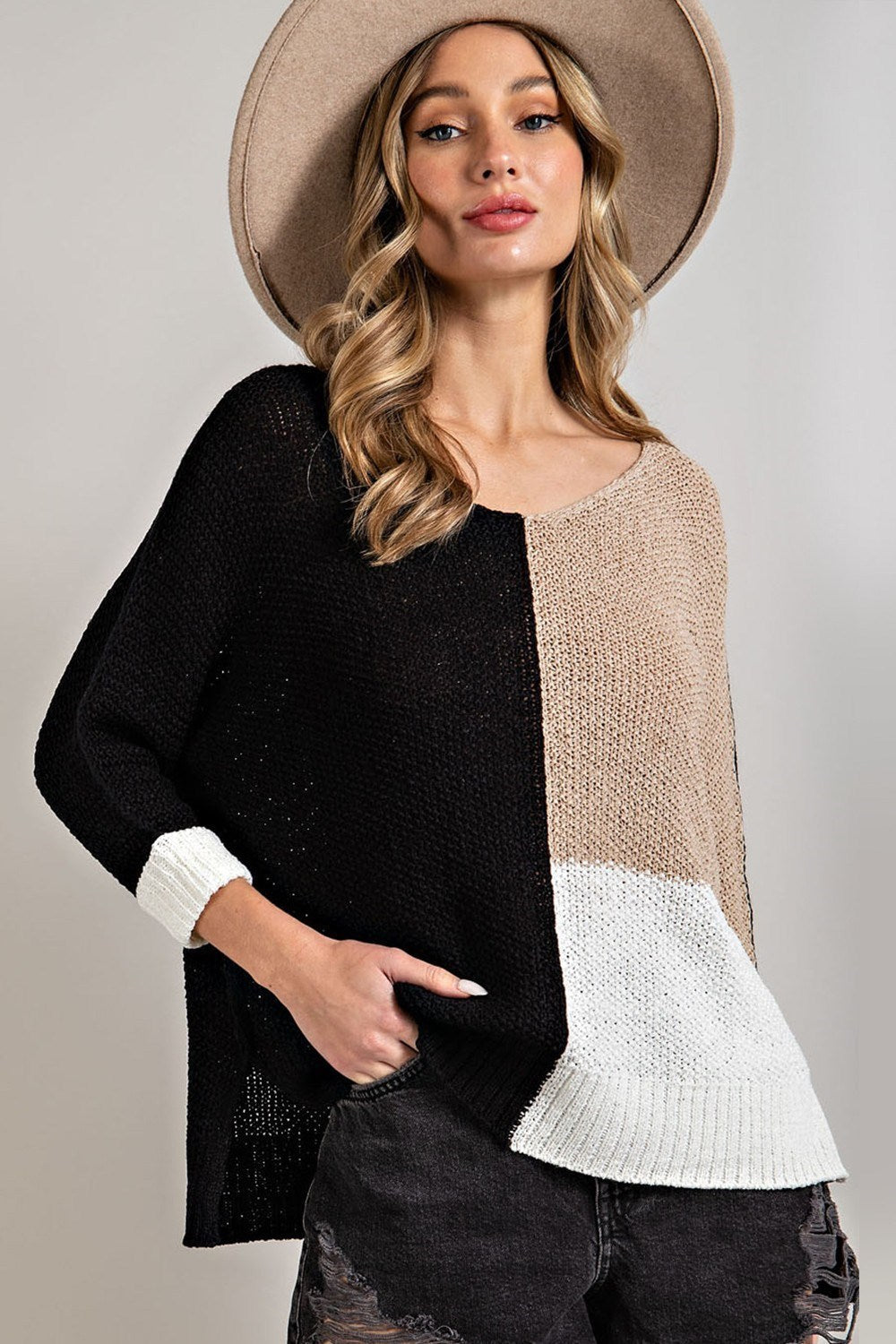 COLORBLOCK V-NECK KNIT SWEATER