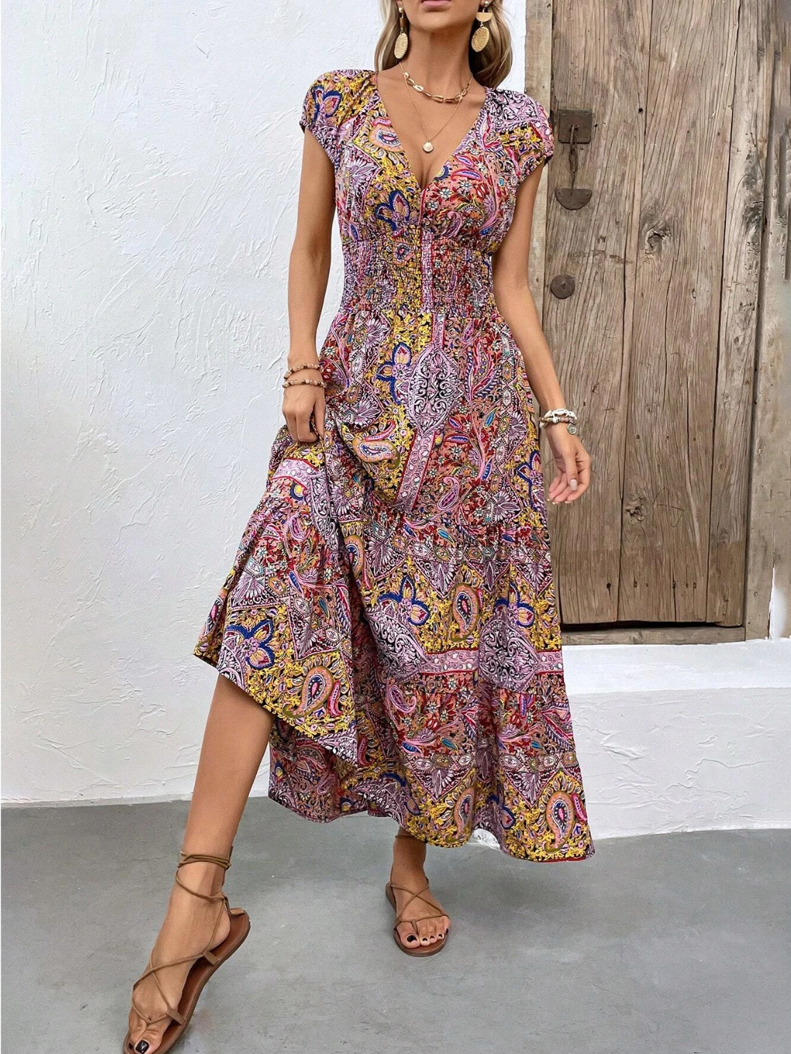 Paisley Print Ruffle Hem Dress