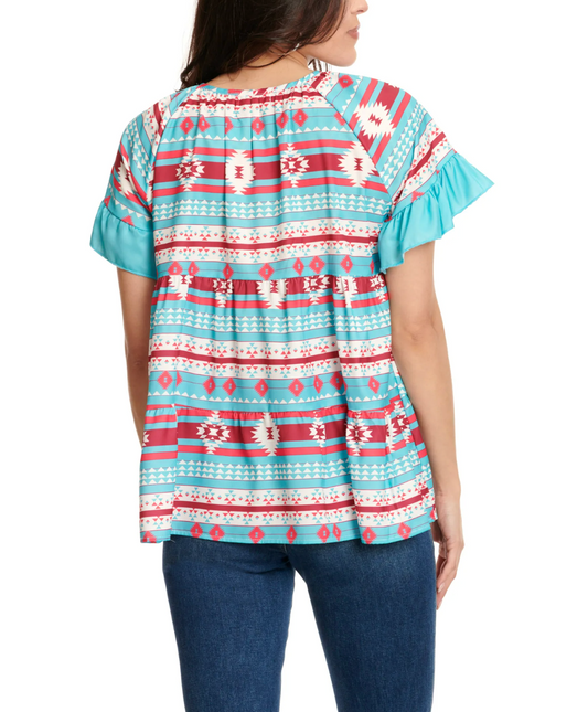 TURQ BABYDOLL AZTEC PRINT