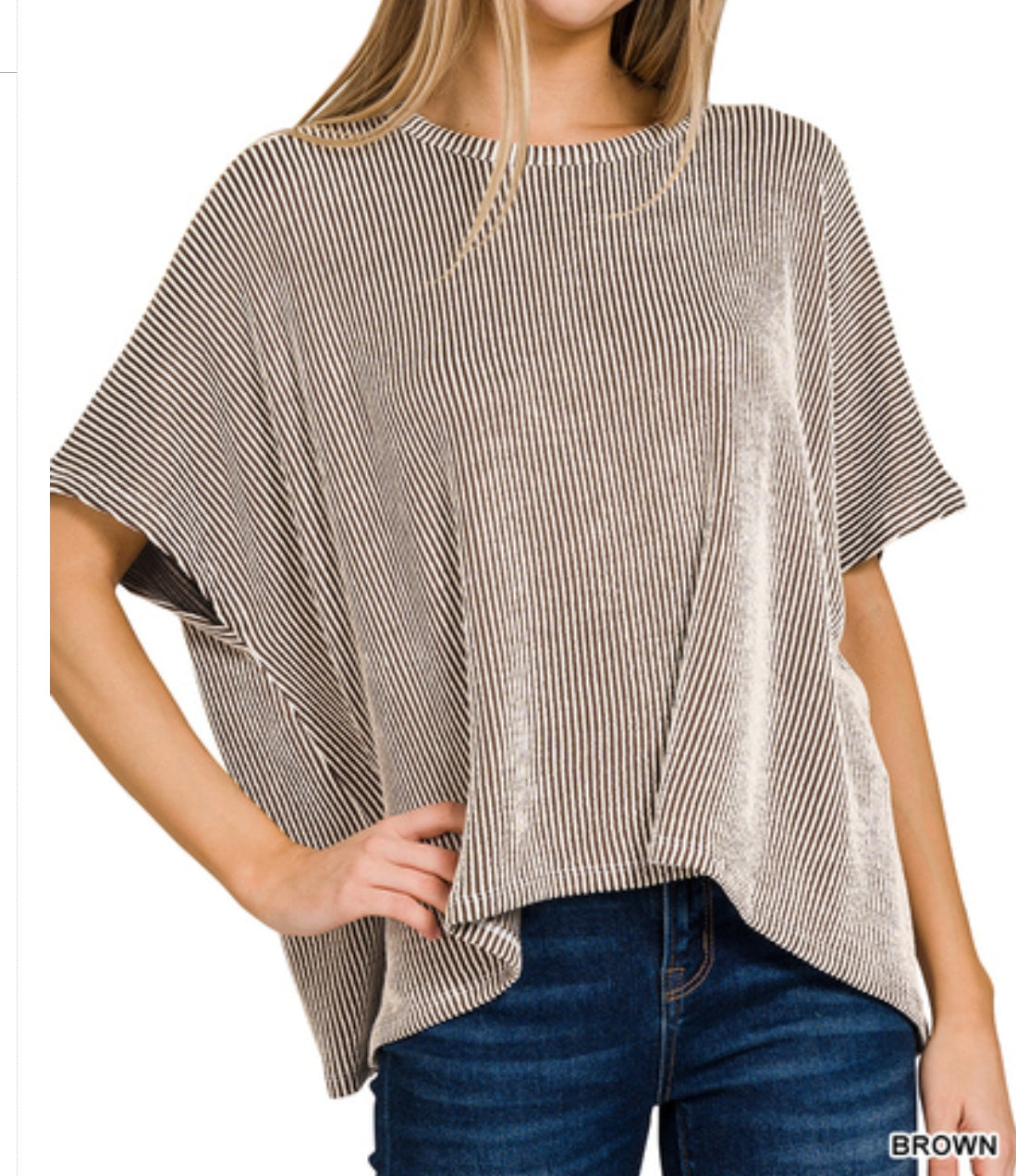 Ribbed striped oversized short sleeve top