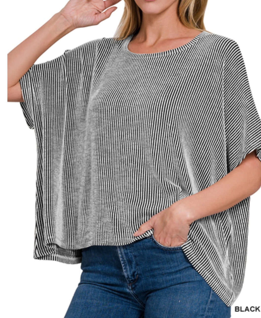 Ribbed striped oversized short sleeve top