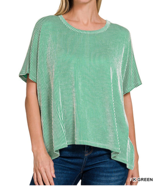 Ribbed striped oversized short sleeve top