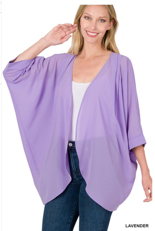 Woven Chiffon Cardigan with Shoulder Pleat