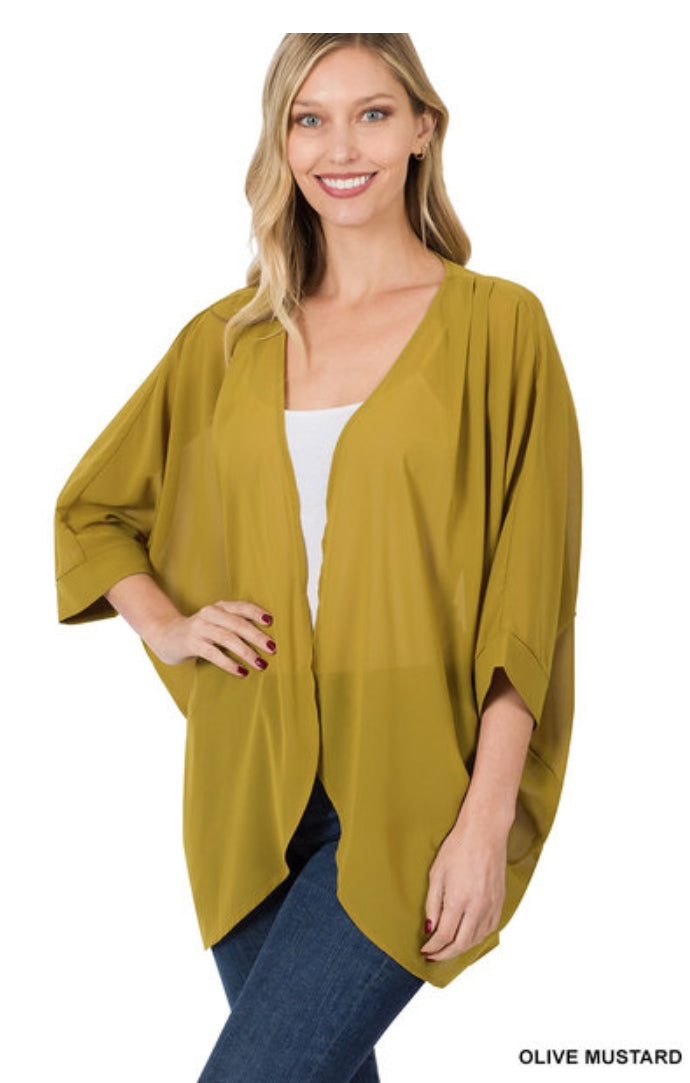 Woven Chiffon Cardigan with Shoulder Pleat