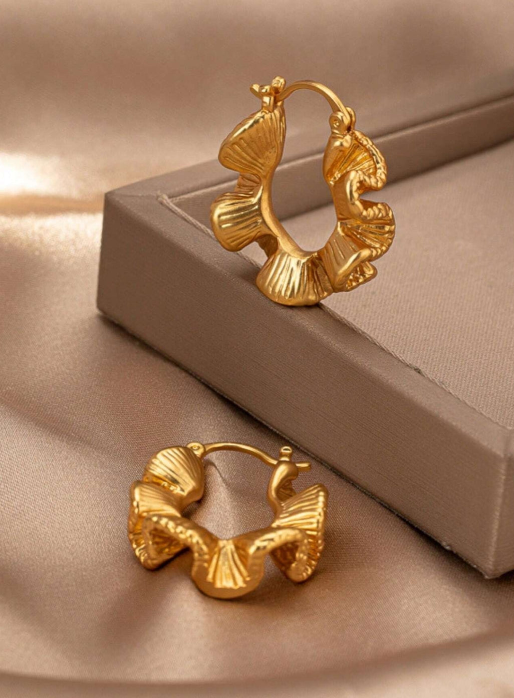 Stainless Steel Women's 18K Plated Leaf Earrings