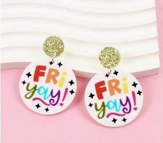 Women's Round Happy Friday Design Hoop Earrings