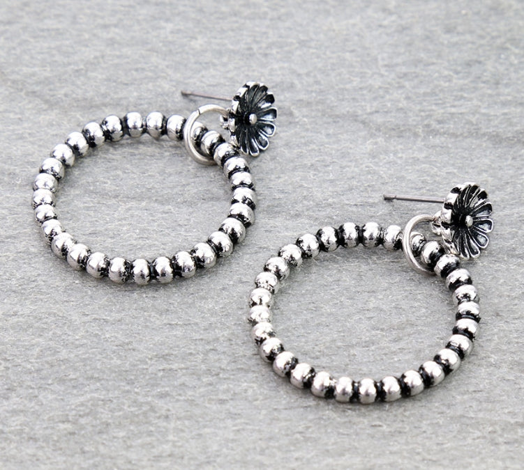 Western Circle Bubble with Flower Stud Earrings