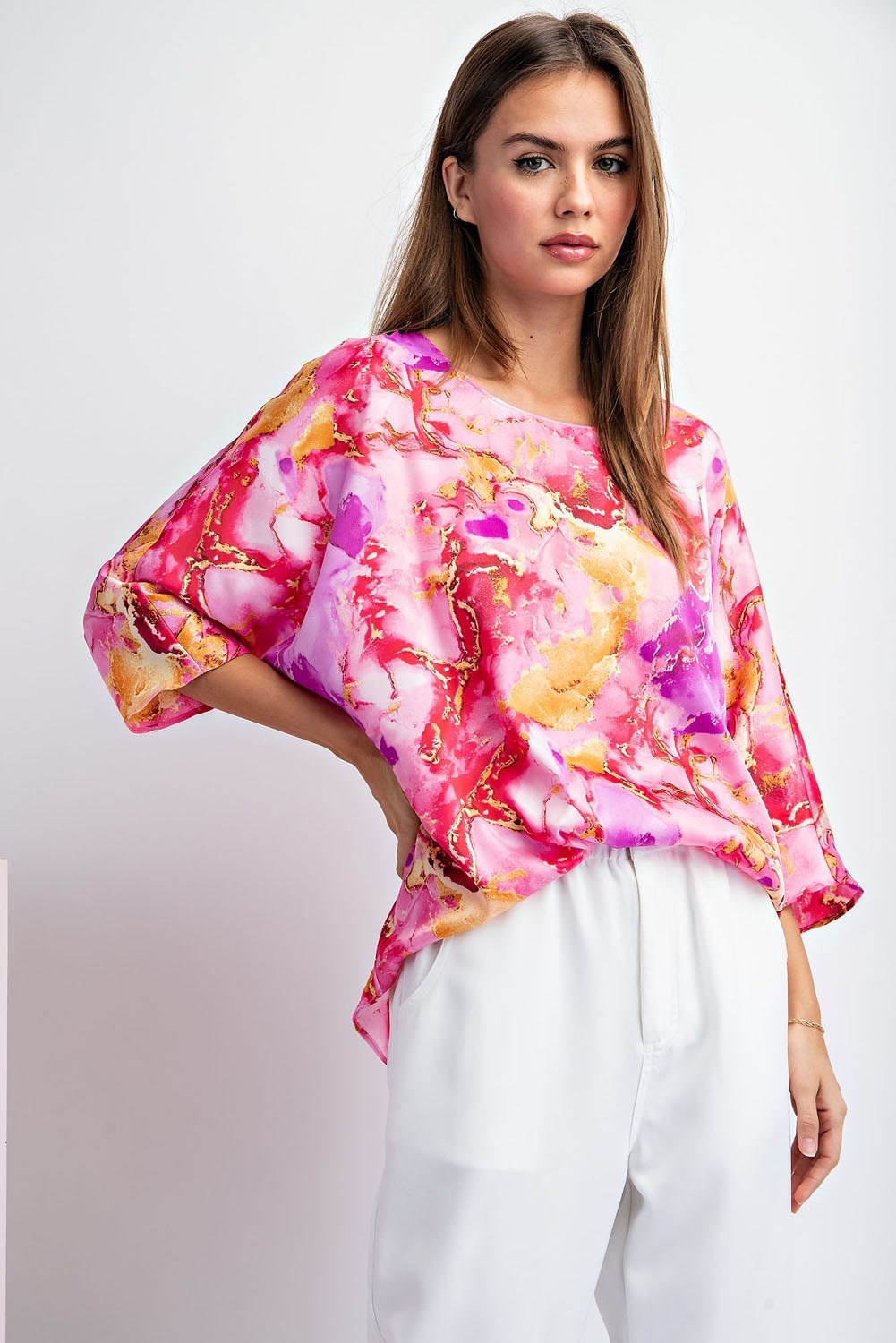 MARBLE PRINTED ROUND NECK TOP