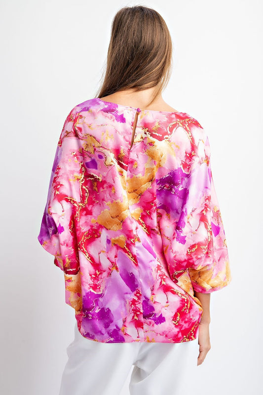 MARBLE PRINTED ROUND NECK TOP