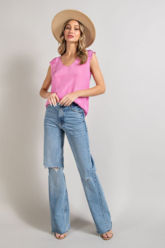 SHOULDER DETAILED V-NECK TOP