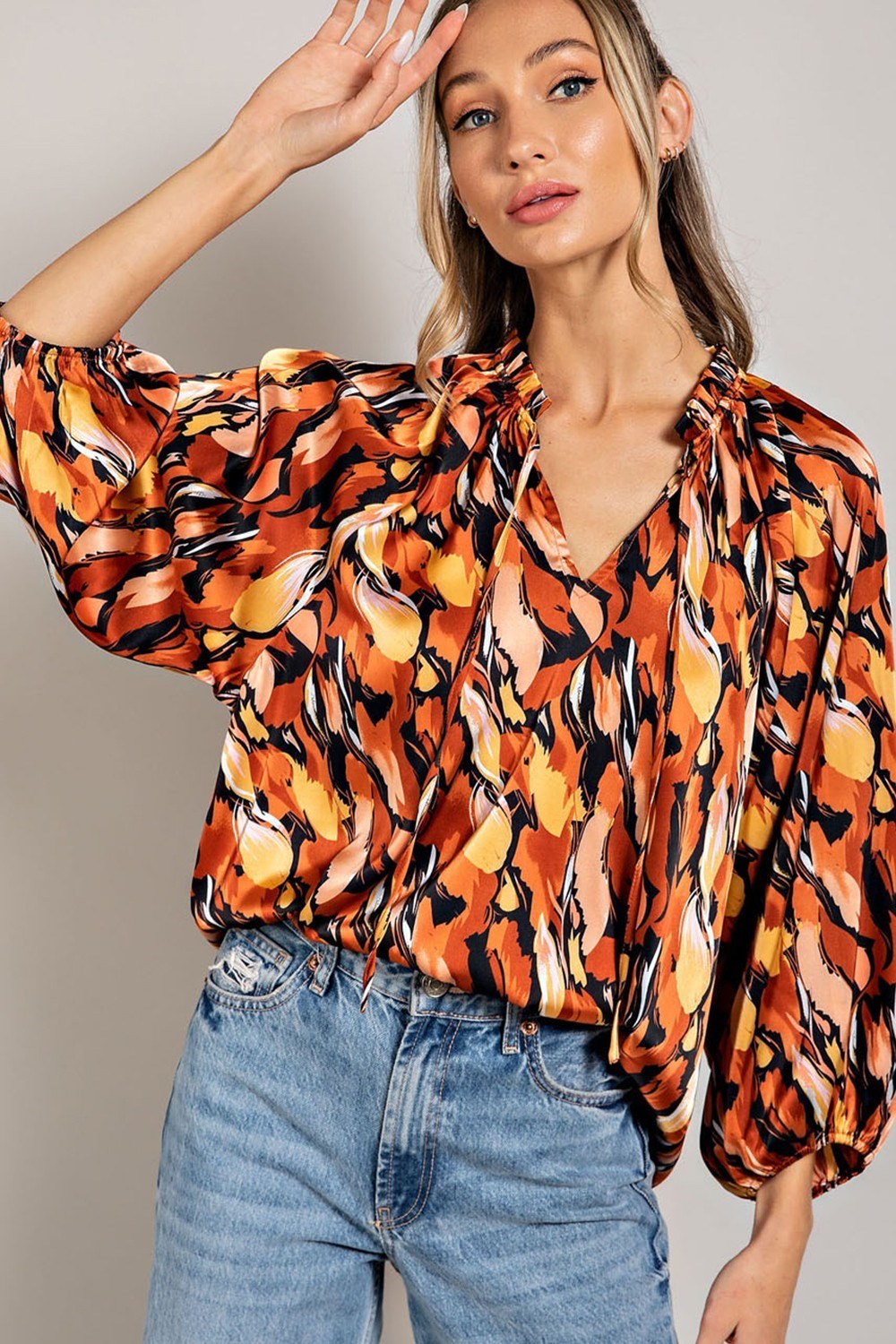 PRINTED LONG SLEEVE BLOUSE TOP