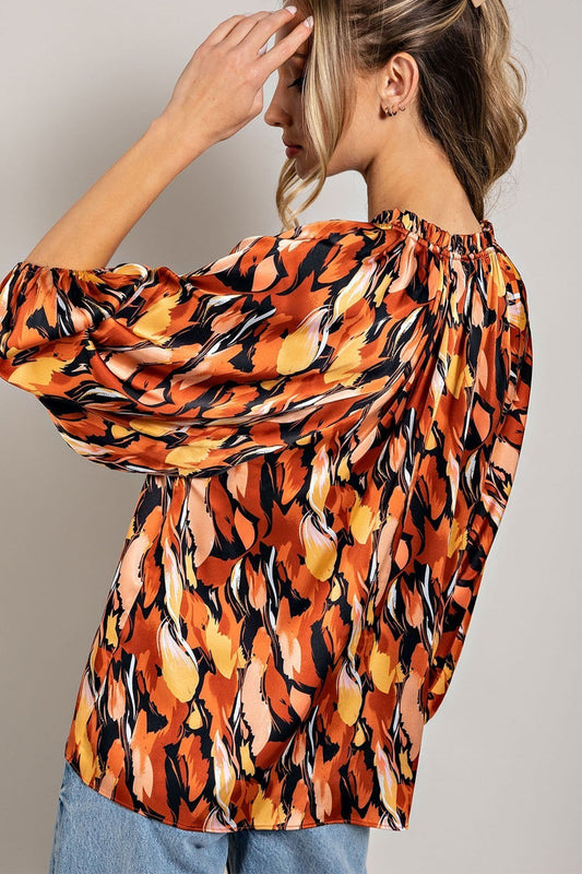 PRINTED LONG SLEEVE BLOUSE TOP