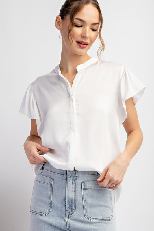 SATIN BUTTON DOWN BLOUSE TOP