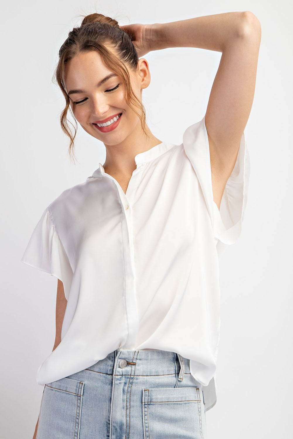SATIN BUTTON DOWN BLOUSE TOP