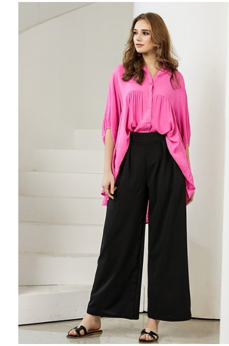 Stretch Crepe High Waist Tuck Wide Leg Pants