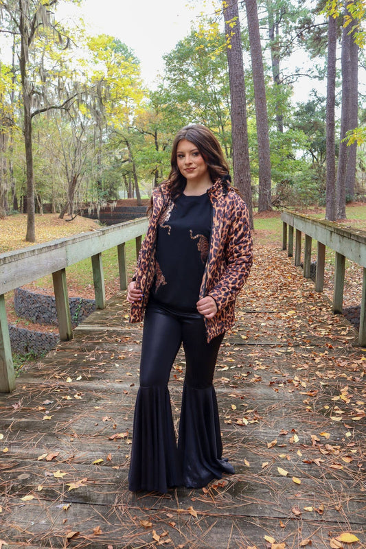 MK267 Obsidian Metallic Black Bell Bottom Pants