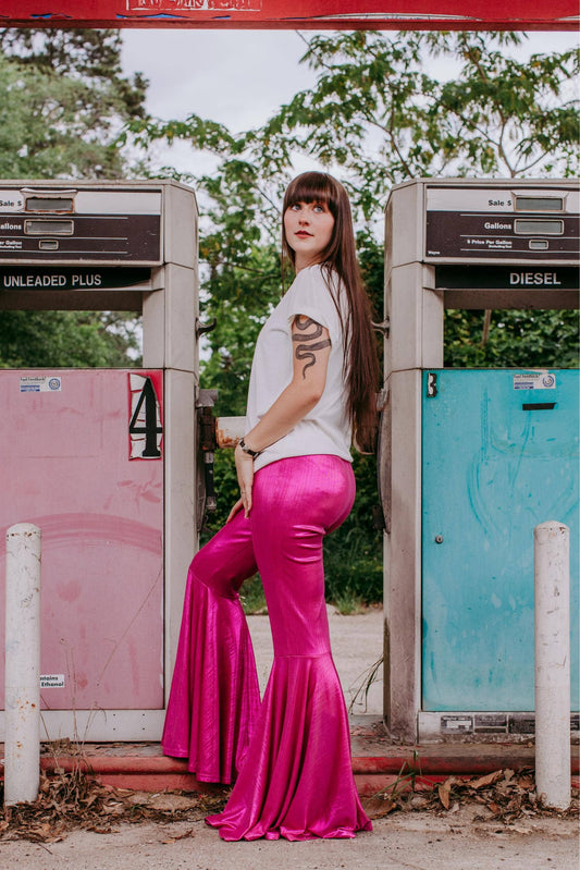 MK175 Miss Vegas Pink Metallic Bell Pants