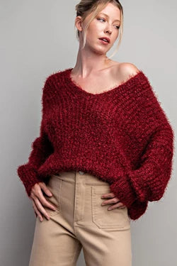 COLD SHOULDER LONG SLEEVE SWEATER- BLACK