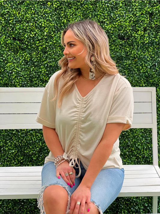Cinch Me Beige Short Sleeve Top